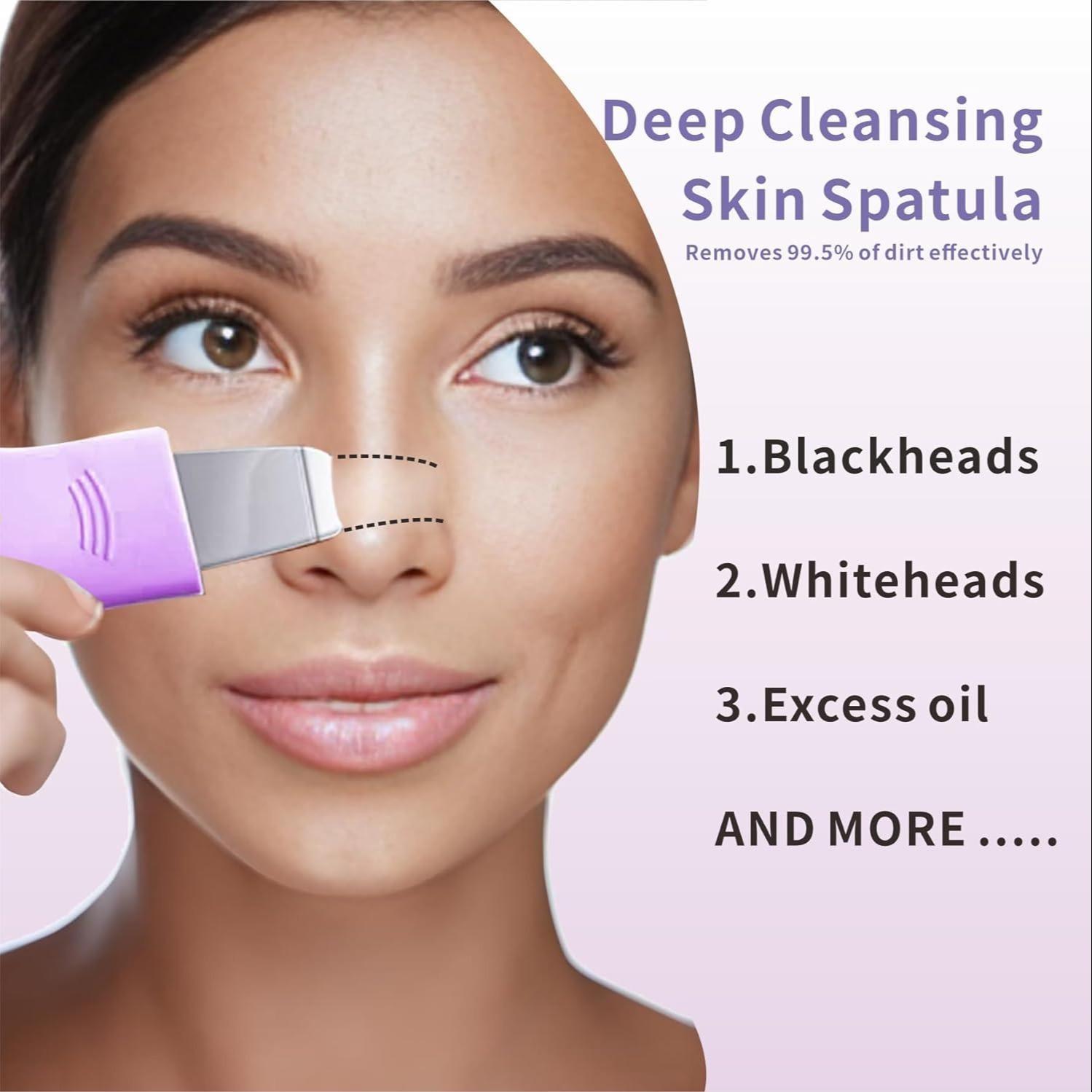 Ultrasonic Facial Skin Scrubber, Deep Cleansing Blackhead Remover, Gentle Exfoliating Spatula, At-Home Pore Cleanser for Women & Men, Facial Cleansing Tool, Facial Cleansing Equipment