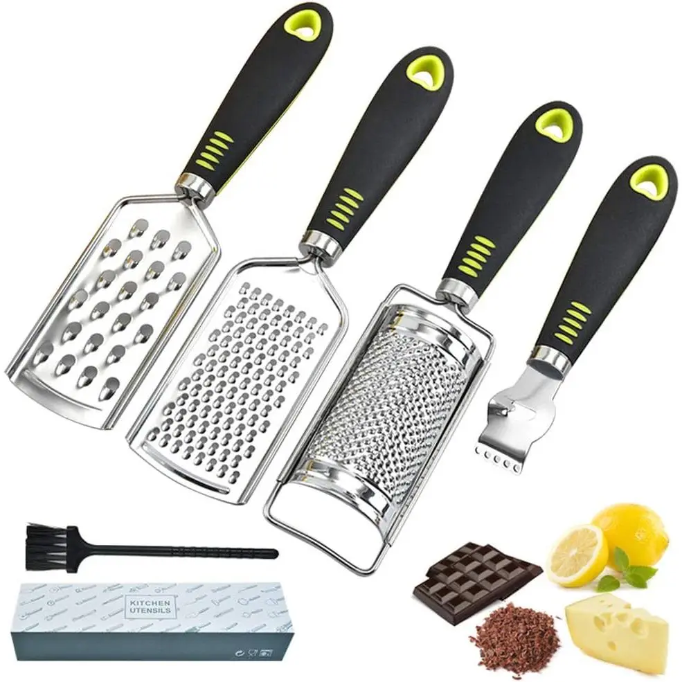 YFMHK 4-Piece Handheld Cheese Grater Set – Parmesan & Lemon Zester with Handle
