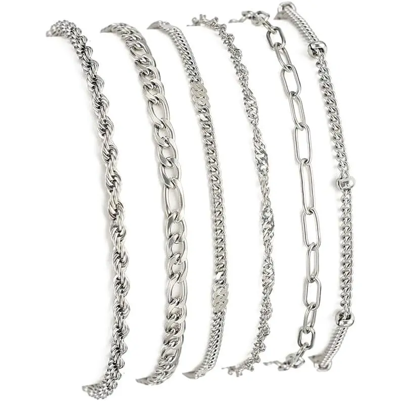 Chain Bracelets for Women Layered Stainless Steel Stackable Adjustable Paperclip Chain Link Stack Bracelet  Set