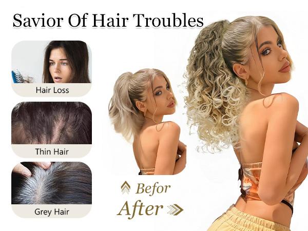 ORSUNCER HAIR Ponytail Extension 18 Inch Claw Clip ponytail extension Ombre Brown Soft Curly Clip on Ponytails for Women Natural Synthetic Layered Pony Tails Hair Extensions Easy To Go