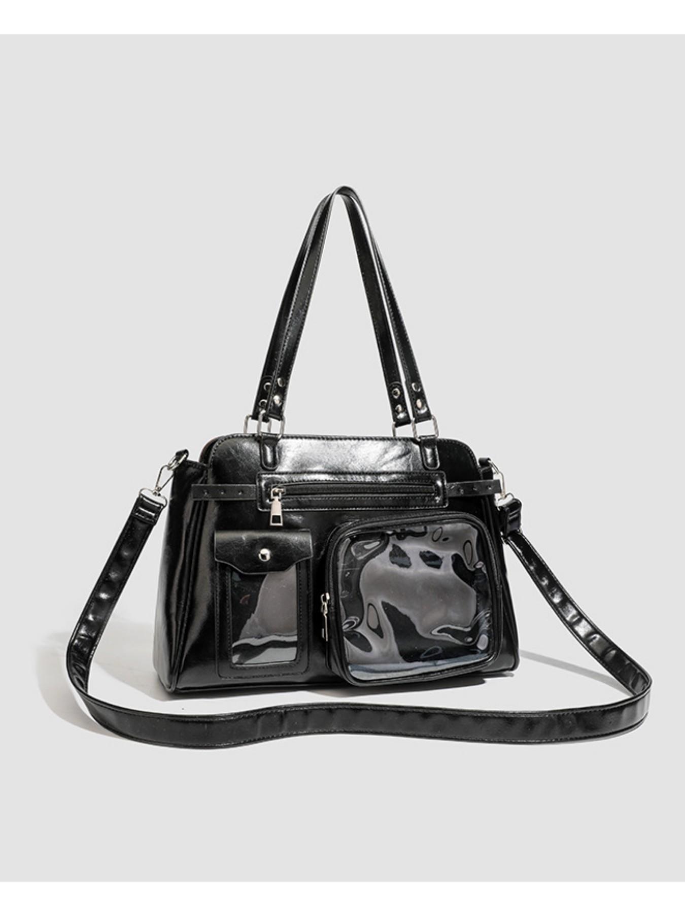 Japanese Minimalist Jk Transparent Badge Crossbody Bag, Casual PU Leather Shoulder Bag for Daily Use, Commute, Parties, Anime Events, Gift