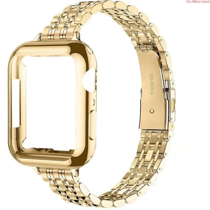Solid Stainless Steel 7 Beads Band with Butterfly Clasp & Case Set Compatible for Apple Watch Series 8/9/10/11 Ultra SE,41/45/49mm Sizes(Watch Not Included) tiktokshopbacktoschool