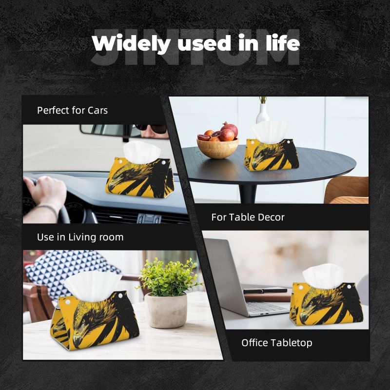 1pcs Yellow Eagle PU leather tissue box cover, rectangular tissue box cover, tissue box holder, imitation leather rectangular tissue box cover, bathroom tissue holder, car tissue holder for bathroom, car, bedroom, hotel, office
