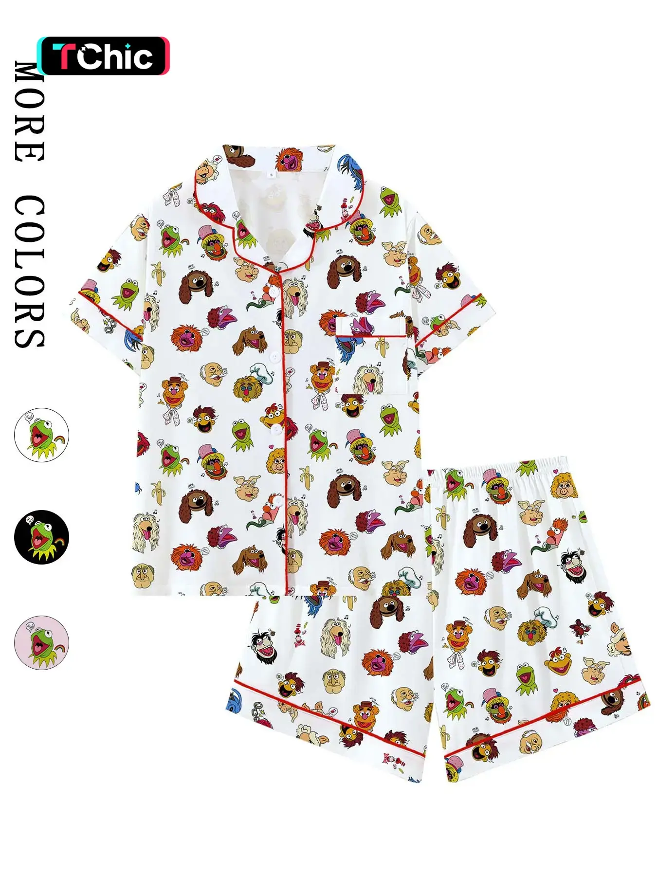 Muppets Cartoon Prints Loose-Fitting Short Sleeve Sleepwear Set Loungewear Sets, Comfortable All-Season Party Wear, Ideal Gift for Relaxing & Travel, Pajama Set
