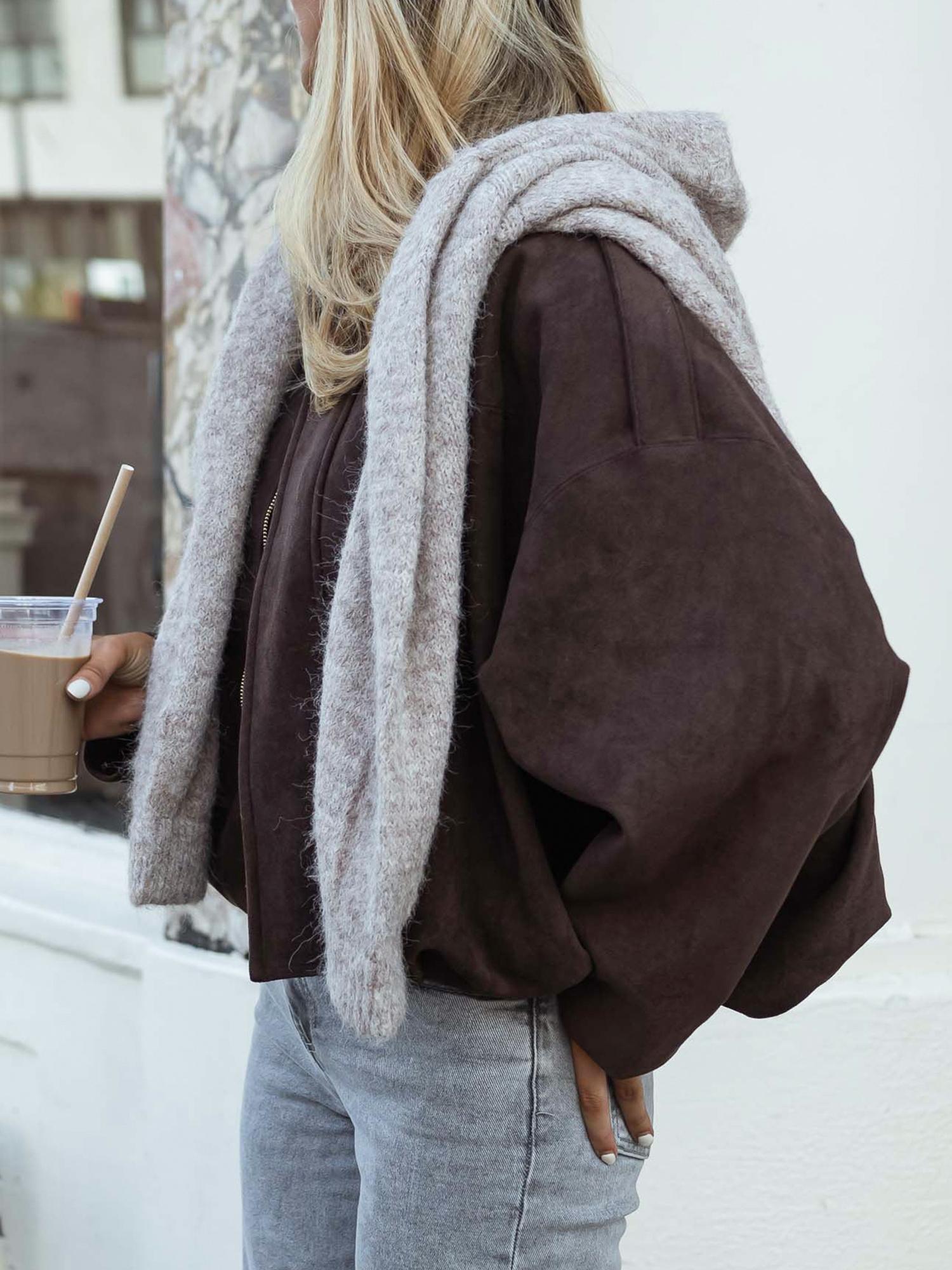 Women Solid Fall Winter Long Sleeve Loose Jacket Ladies Daily Casual Outfit Vintage Coat