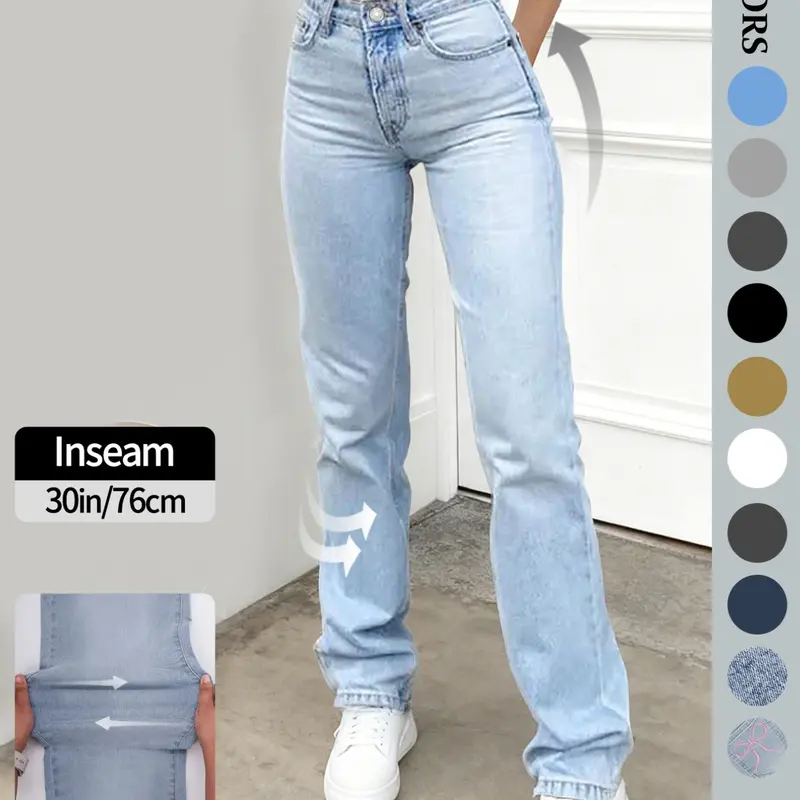 Women's Straight Leg Jeans, Comfortable Stretch Ankle-Length Denim, Casual Fashion, Ideal for Daily Wear and Outdoor Activities, Pants