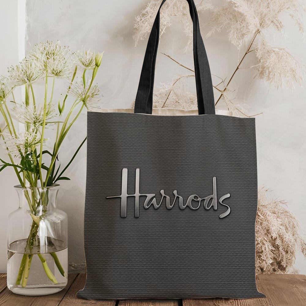 London L-Harrods Knightsbridge Storage Bags Canvas Double-Sided Print Black and White Tote Bag Large Capacity Shoulder Students Festive Fashion Eco Outdoor Picnic Travel High Quality Shopping Bag Machine Washable