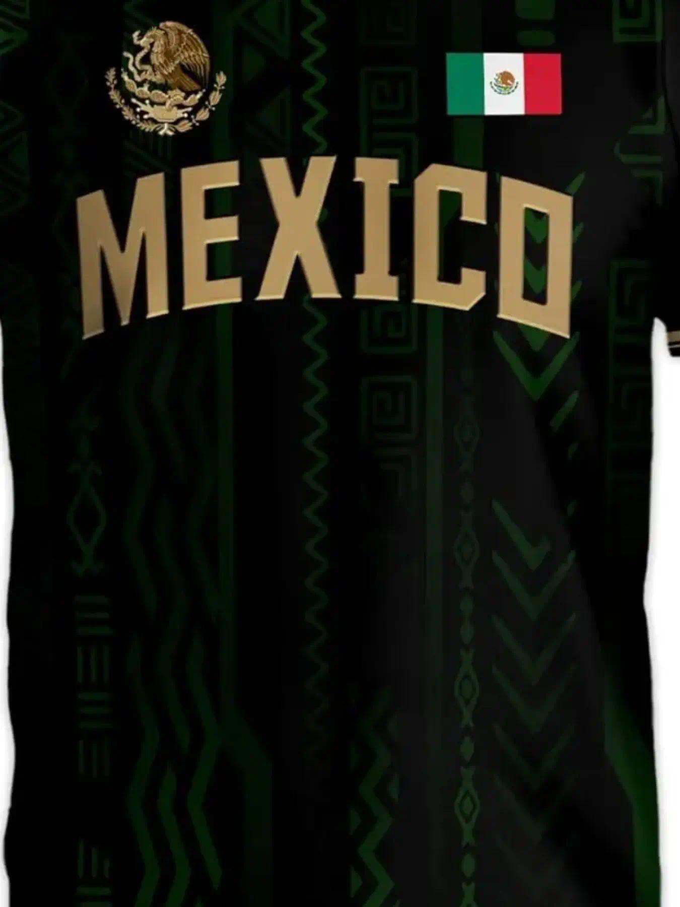Men's Summer Short Sleeve T-Shirt, Mexican Tourism Cultural Souvenir, Dark Pattern Round Neck, Outdoor Casual Fashion Print