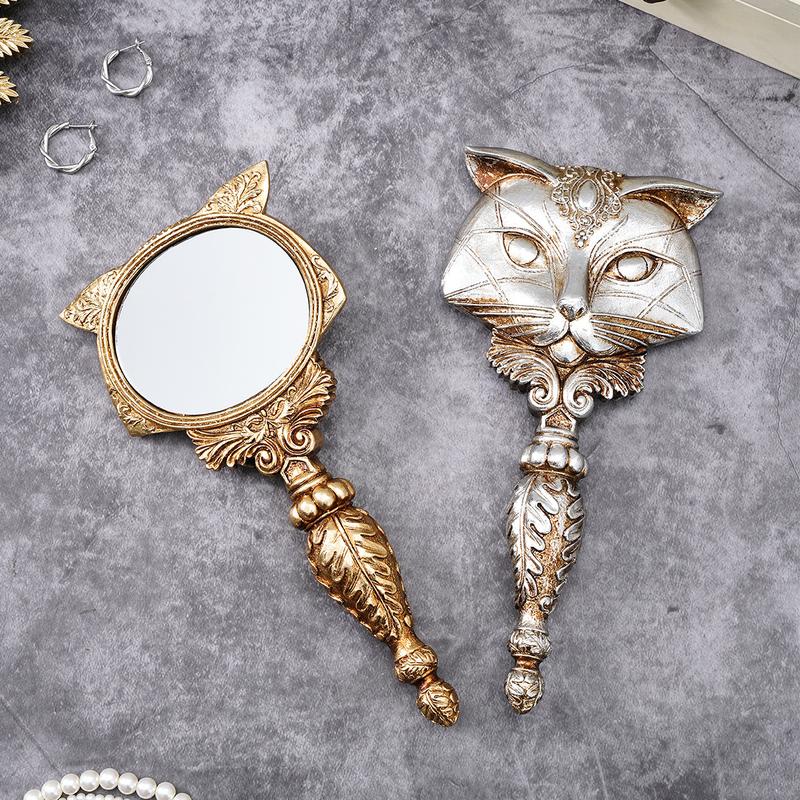 Resin Fox Shaped Mirror Decorative Ornament, Handheld Makeup Mirror, Desktop Decoration, Home Living Room Bedroom Decor, Holiday Party Gift, Travel Hand Mirror