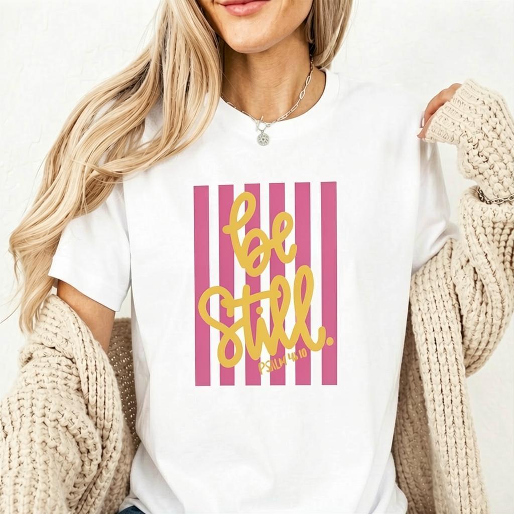 Comfort Colors Be Still Shirt - Love Like Jesus - Girly Pink Stripes T-Shirt - Coquette Aesthetic Faith Clothing - Spring Whimsy Tee