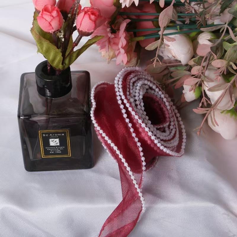 4cm Fish Tail Satin Ribbon with Pearl Trim, DIY Wedding Packaging Tape, Valentine's Day Gift Box Wrap, Floral Art Decorations