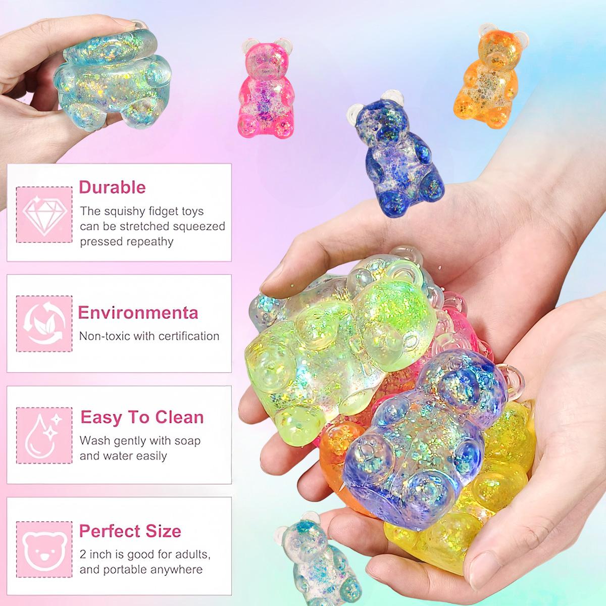 1/4pcs Gummy Bear Squish Fidget Toys Stress Balls for Kids ,Squish Sugar Ball Sensory Toys, Party Favors for Kids Squeeze Toy, Stress Relief Toy Squeeze Ball, Easter Basket Stuffers