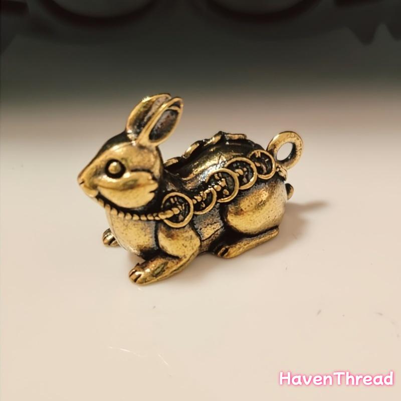 2pcs Vintage Chinese 5 Emperors Money Rabbit Ornaments, Yellow Brass Collectible Figurines - Unisex Fortune Fengshui Household Items Decor for Festive Home Use, Anniversary Gifting