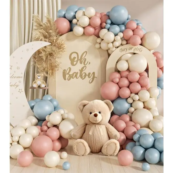 Balloon Garland Arch Kit, 130 count Dusty  and Blue Balloons Arch for Boho Neutral Theme  Shower Birthday  Decoration