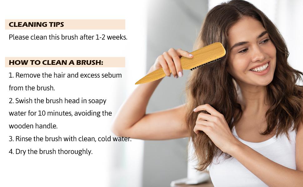 Boar Bristle Hair Brush Slick Back Hair Brush for Sleek Ponytail Bun & Smoothing Baby Hairs- Wooden Hair Brush for Men Women Natural