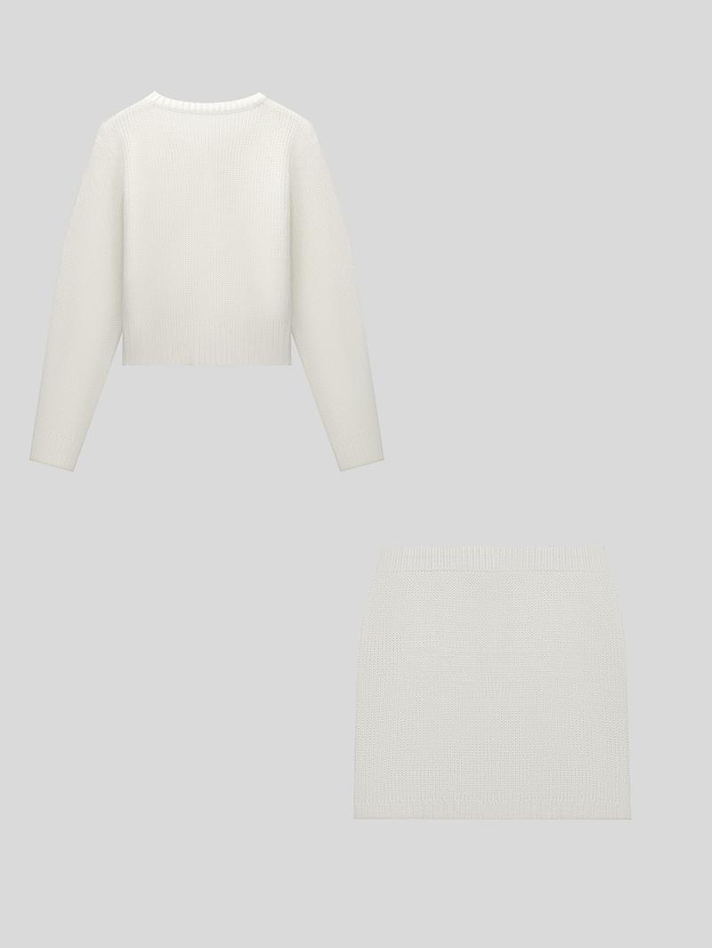 Women's Elegant Retro French Style Short Cardigan Sweater Set, Casual Long Sleeve Knit and Skirt for Autumn Winter Fashion, Womenswear