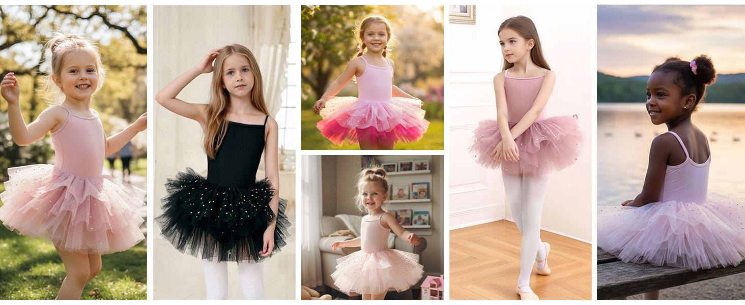 Toddler Girls Ballet Tutu Dress, Ballet Leotard with Tulle Skirt, Ballerina Dance Outfit for Ballet Class & Recitals