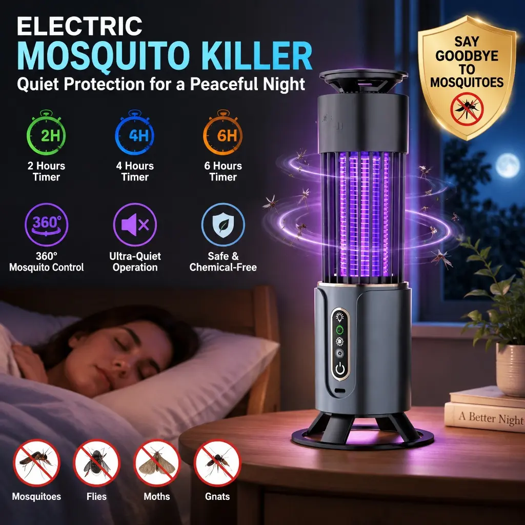 Rechargeable Electric Mosquito Trap Lamp, Suction‑Type Bug Killer with Smart Timing and Warm Night Lamp, Dual‑Purpose Desktop Wall‑Mount Insect Catcher for Indoor Outdoor