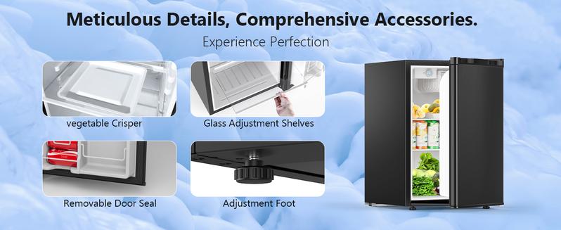 COWSAR 2.6 Cu.Ft Mini Fridge with Freezer, Single-Door Compact Refrigerator, 7 Settings Temperature Adjustable, 2 Removable Shelves, Small fridge for Bedroom, Office, Apartment, Dorm