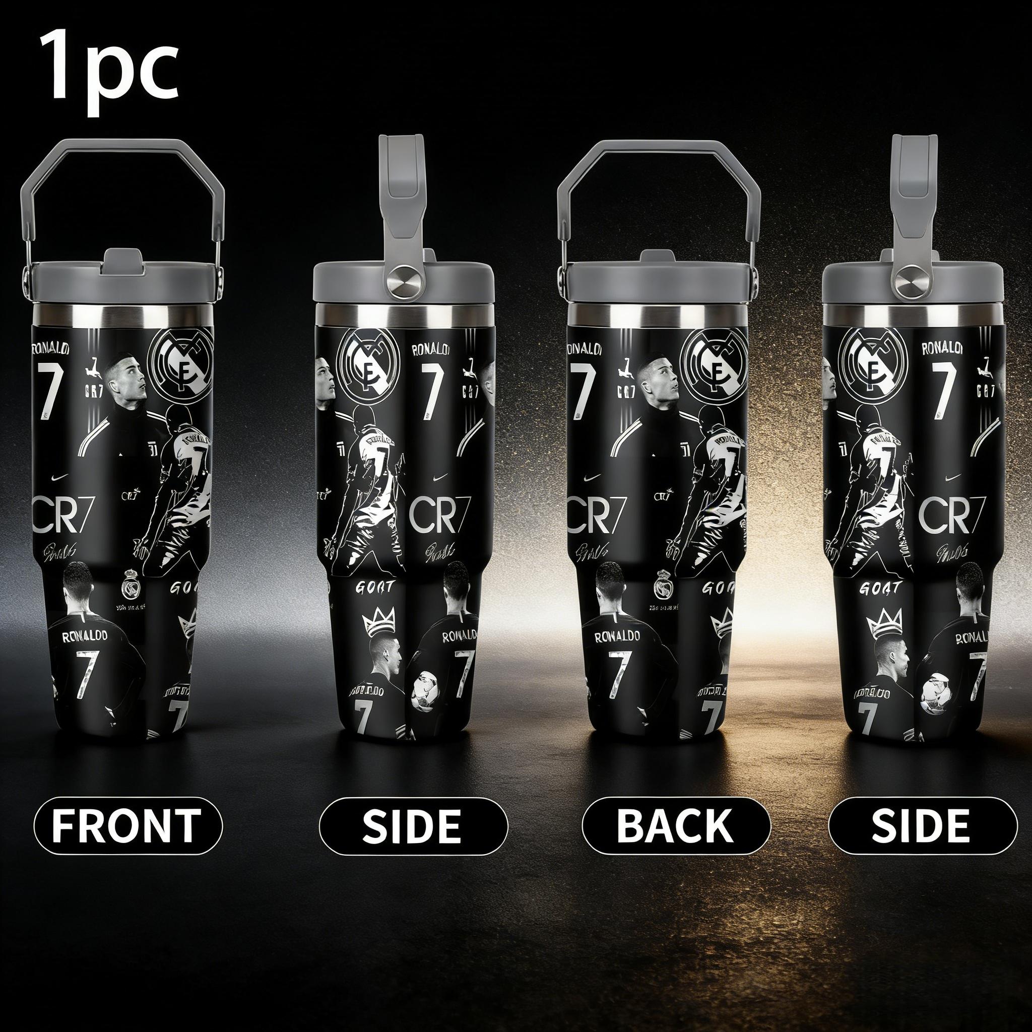 1pc 30oz Stainless Steel Insulated Water Bottle with Straw, Stainless Steel Tumbler, Cristiano Ronaldo theme, Heat Preservation Travel Mug for Car, Essential Drinkware for Drive & Outdoor Activities, Perfect Holiday Gift,Suitble For Outdoor Camping