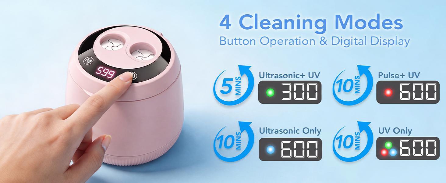 Ultrasonic Denture Cleaner, 48kHz Deep Cleaning Machine with 4 Timed Modes, 200mL Digital Display for Retainers, Mouth Guards, Braces, Aligners, Toothbrushes, Jewelry, Pink Ultrasonic Denture Cleaner, 48kHz Deep Cleaning Machine with 4 Timed Modes, 200mL Digital Display for Retainers, Mouth Guards, Braces, Aligners, Toothbrushes, Jewelry, Pink