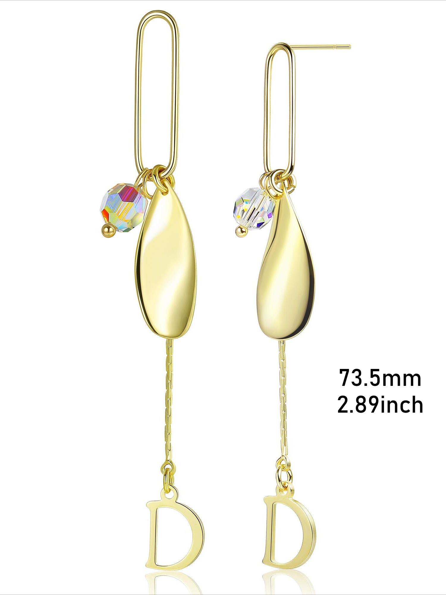 1 Pair Classic Teardrop Initial D Golden Earrings with Shining Swarovski Crystals for Women Men Fashionable Unisex Accessory Glamorous Dangle Design with Exquisite Crystal Hypoallergenic Skin-safe Durable Comfortable for Extended Daily Wear