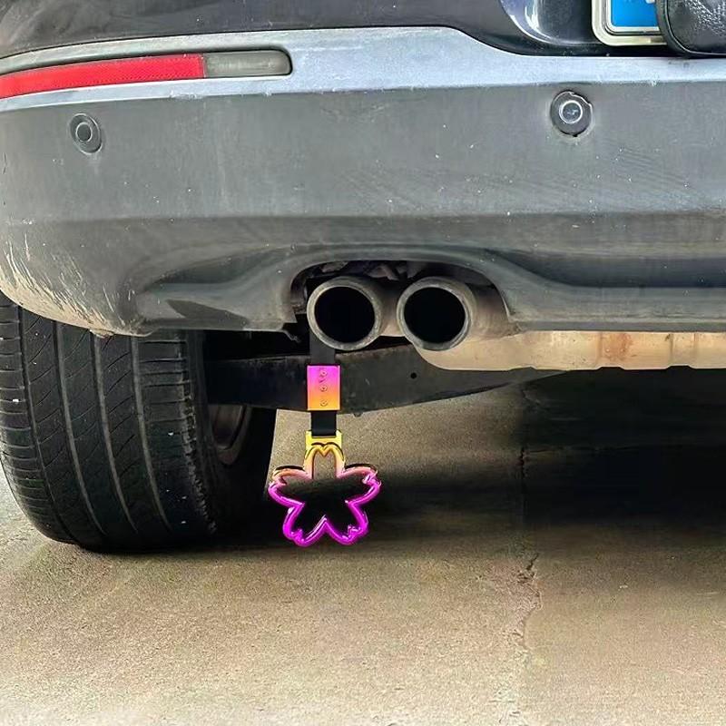 Car Gradient Demon Horn Heart Pull Ring, Interior Exterior Modification Handle Ring, Tail Hanging Decoration, Car Personalized Decor & Auxiliary Handle