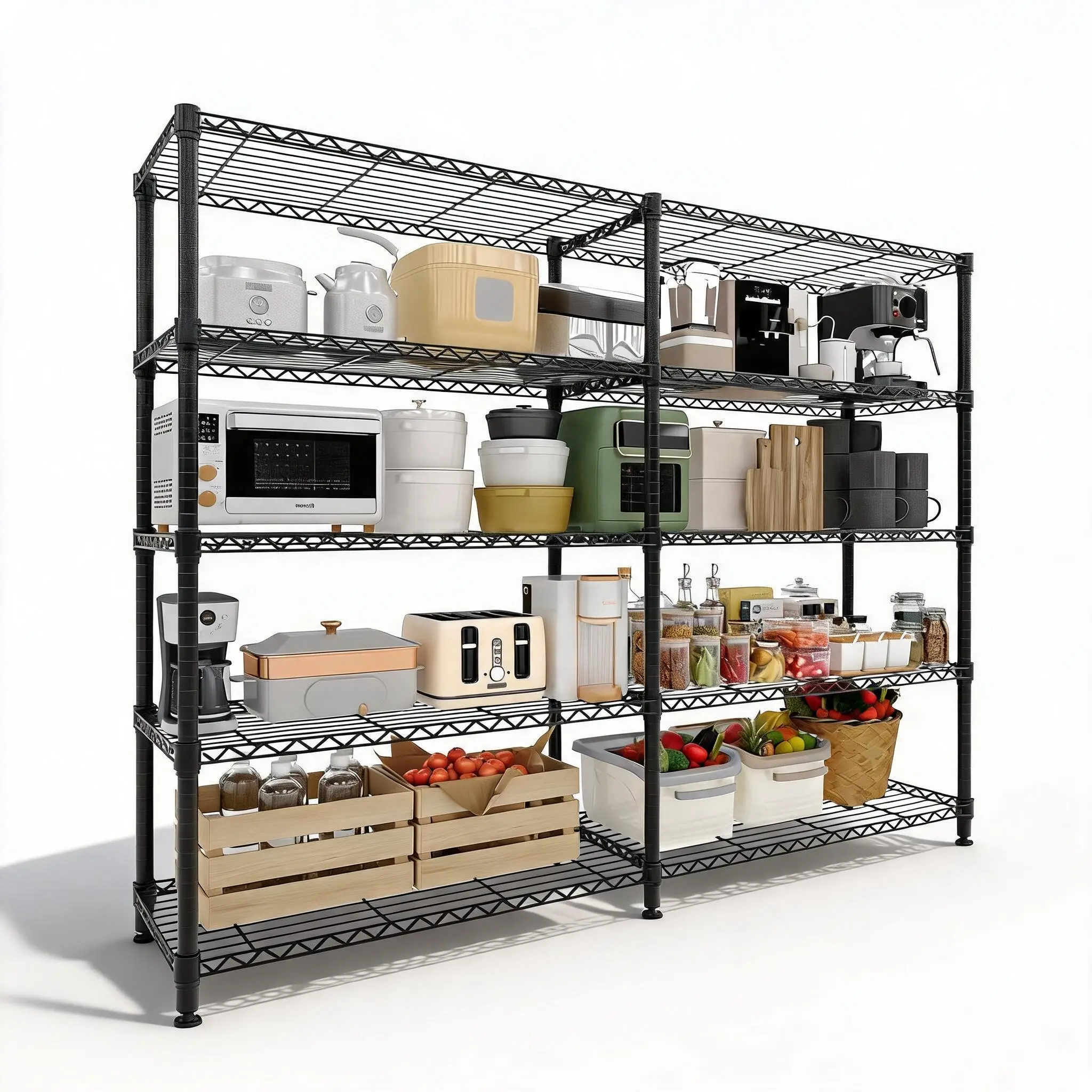 Garvee Heavy-Duty Adjustable Metal Wire Shelving Unit, 4/5-Tier Freestanding Storage Rack, Up to 1060 lb Capacity, Rust-Resistant Utility Shelves for Garage Storage/Kitchen Pantry/Basement, Black