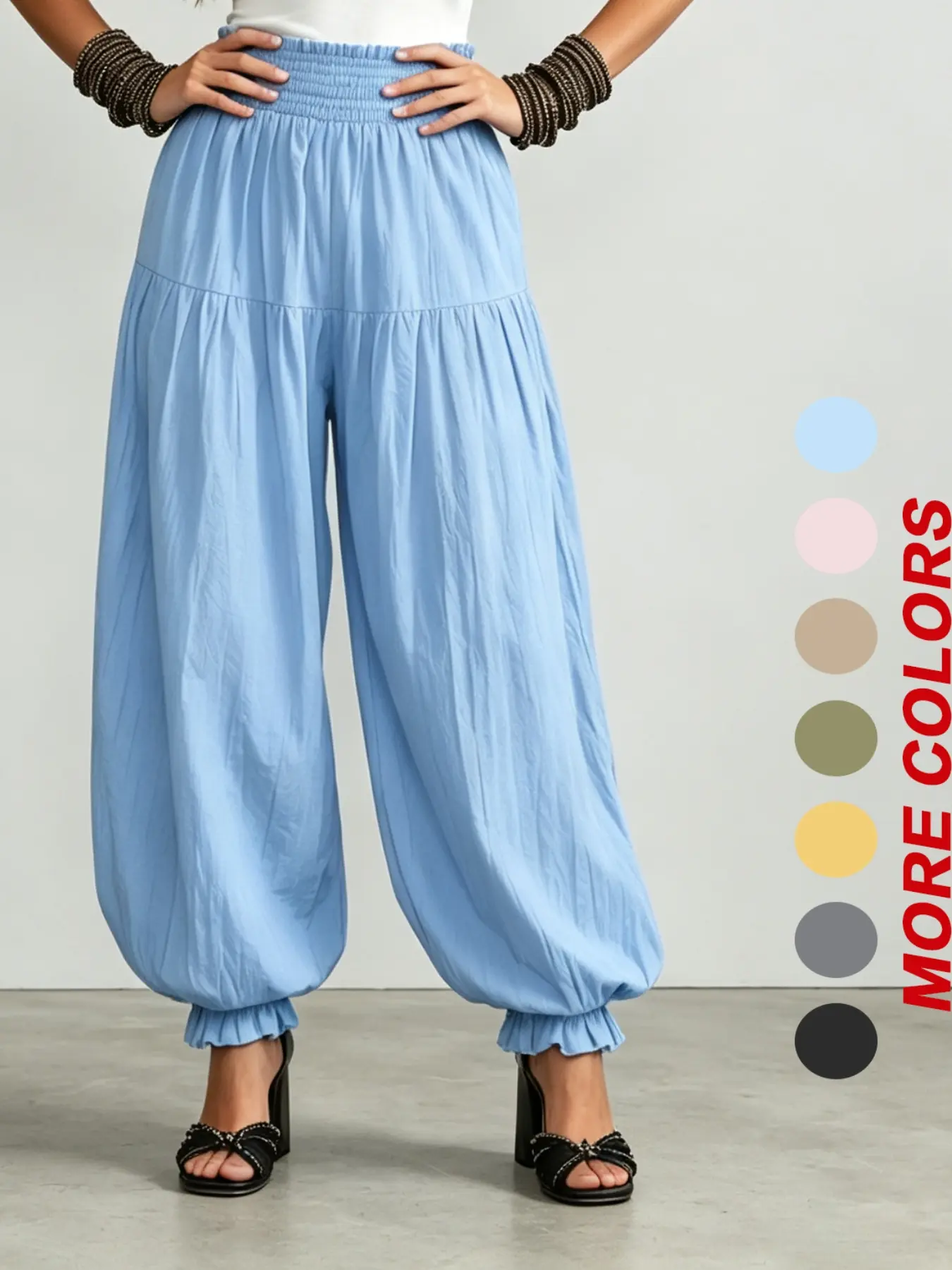 2026 Fall New Women Elastic High Waist Tiered Harem Pants, Ruffle Smocked Waist, Loose Casual Boho Jogger Trousers, Comfortable & Stylish