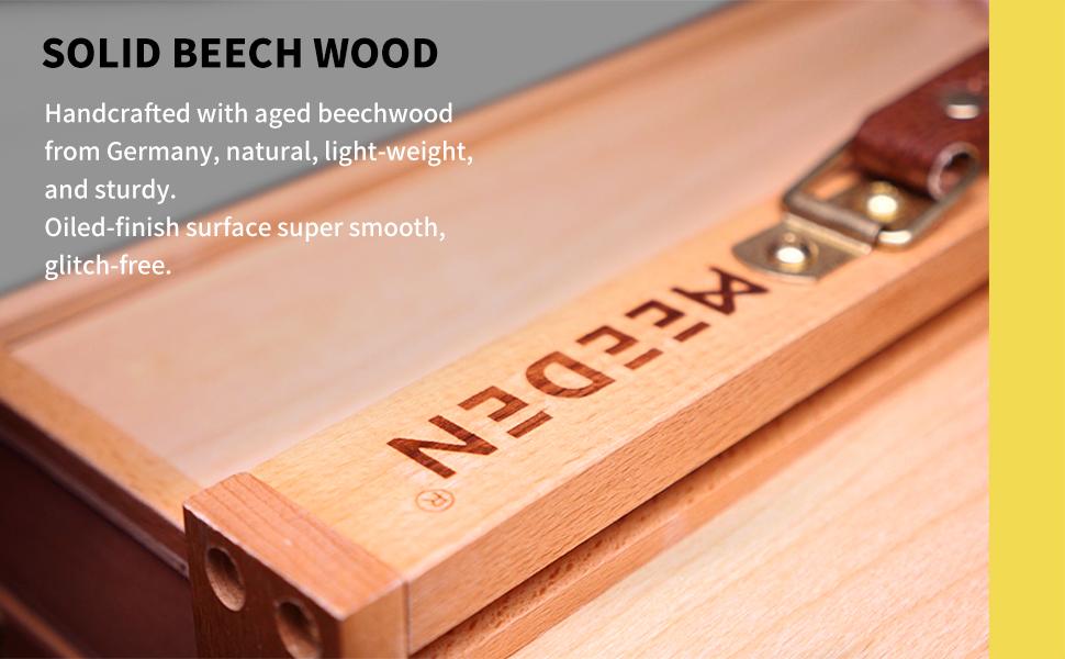 MEEDEN Artist Supply Storage Box - Portable Foldable Multi-Function Beech Wood Artist Tool & Brush Storage Box with Compartments & Drawer for Pastels, Pencils, Pens, Markers, Brushes