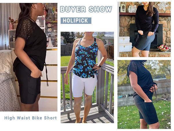 Holipick Women Tummy Control Swim Shorts High Waisted Biker Shorts with Pockets Swimming Shorts Boy Short Swim Bottoms