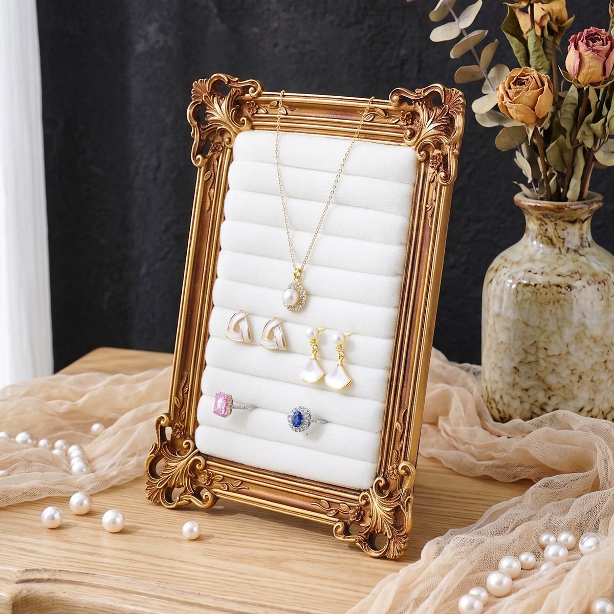 European Floral Frame Jewelry Display Stand, Resin Material Luxury Desktop Earring Holder Organizer, Perfect for Weddings and Gifts