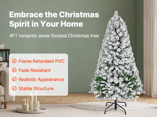 VEVOR Christmas Tree, 4ft Prelit Flocked Artificial Tree, Full Holiday Xmas Deco Trees with 120 Warm White LED Lights, 8 Lighting Modes 539 Branch Tips for Home Party Office Decoration VEVOR Christmas Tree, 4ft Prelit Flocked Artificial Tree, Full Holiday Xmas Deco Trees with 120 Warm White LED Lights, 8 Lighting Modes 539 Branch Tips for Home Party Office Decoration