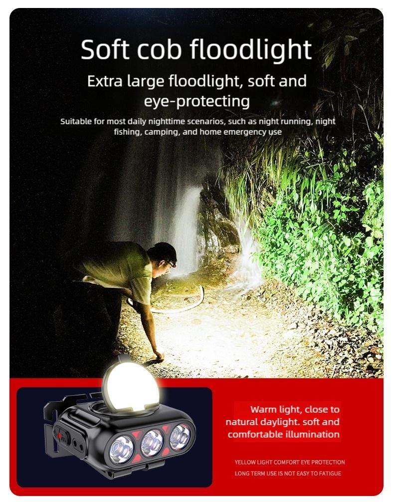 Headlamp Fishing Hat Clip Light Induction Night Fishing Lamp Long Battery Life Headband Illumination Strong Light Rechargeable Super Bright