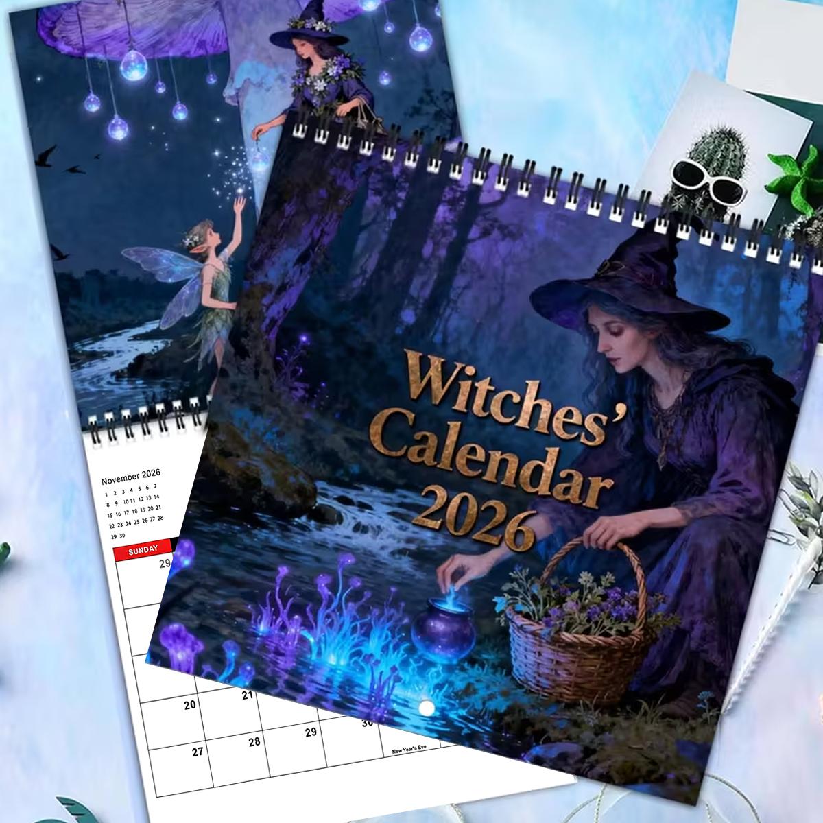 2026 Witch Theme Wall Calendar Planner, 12 Months Colorful Illustrations, 7.9in X 7.9in Perfect Size, Cute Fun Witch Art Decor Gift