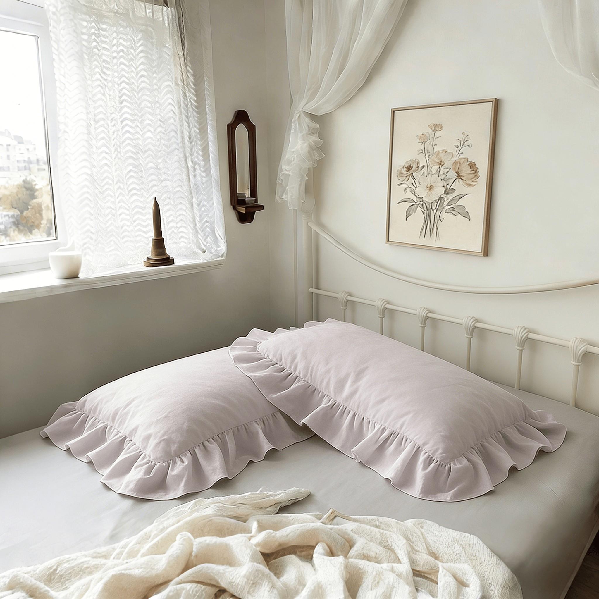 Premium Solid Color Ruffled Pillowcase Set, Soft Breathable, Benefits Hair Skin Sleep, Essential Home Bedding Item