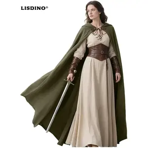 LisdinoL'VOW Medieval Hooded Cloak Linen Renaissance Cape With Hood - Halloween Hobbit Cosplay Witch Wizard LARP