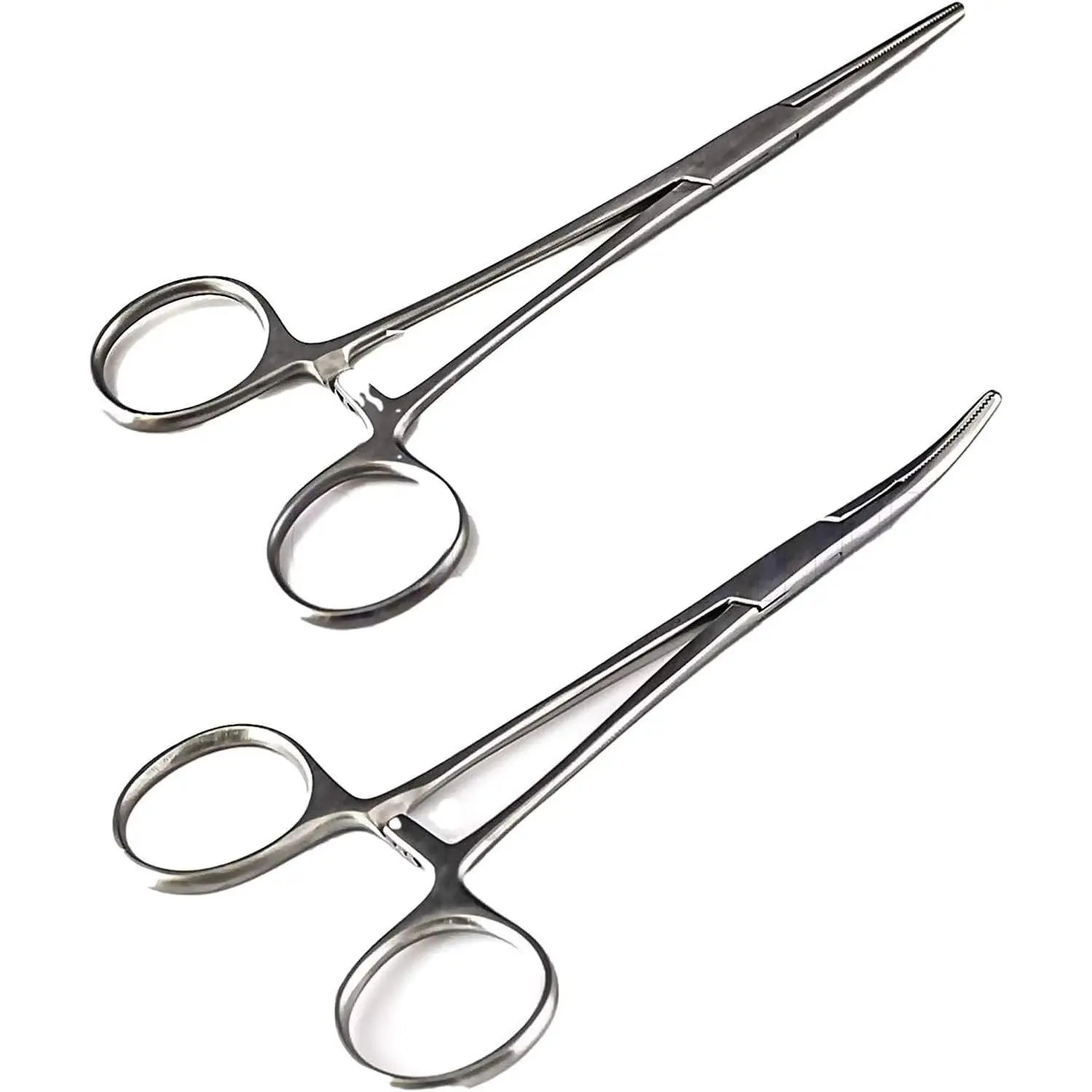 Versatile Angling Tools with 2pc 5 Inch Fishing Forceps Set - Stainless Steel, Curved & Straight Hemostats, Serrated Jaws, Locking Mechanism, and Lightweight DesignGift