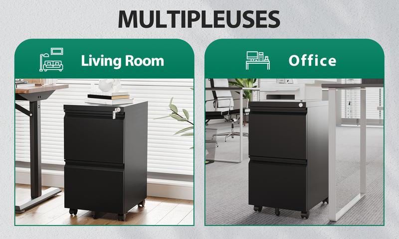 Letaya 2 Drawer Mobile File Cabinet with Lock,Under Desk Metal Filing Cabinets for Home Office Organizer Letters/Legal/A4(Required Assemble)