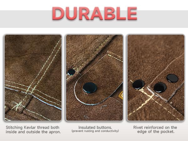 YESWELDER Heavy Duty Cowhide Leather Welding Apron | 41" Length Flame Retardant Apron with 6 Storage Pockets for Welders, Blacksmiths, Woodworkers