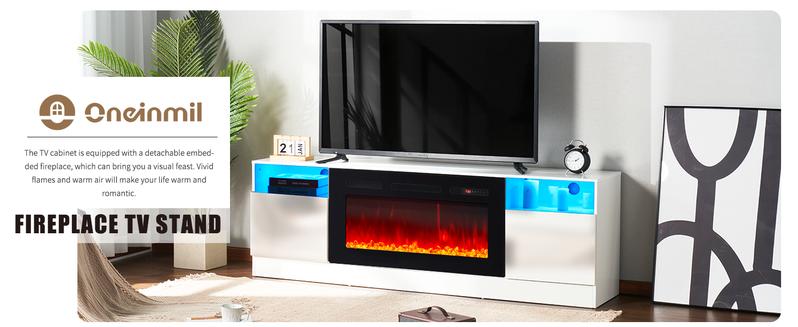 【Ships 2 Packages】oneinmil Fireplace TV Stand with 36" Electric Fireplace, LED Light Entertainment Center, Modern Wood Texture Entertainment Stand with Highlight Storage Cabinet for TVs Up to 80", 70 inches, Black 【Ships 2 Packages】oneinmil Fireplace TV Stand with 36" Electric Fireplace, LED Light Entertainment Center, Modern Wood Texture Entertainment Stand with Highlight Storage Cabinet for TVs Up to 80", 70 inches, Black
