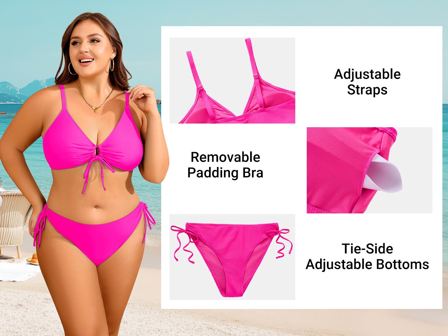 Daci Women's Plus Size Triangle Bikini Set, Sexy Tie Front Two-Piece Swimsuit