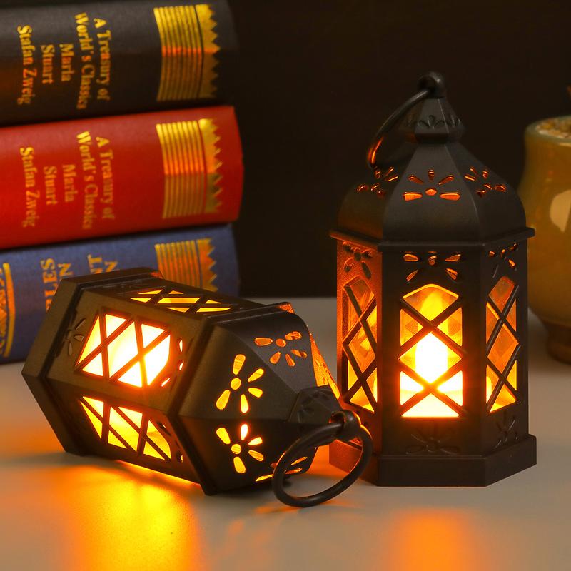 1/3Pcs/Set Ramadan Decorative Small Lanterns, Retro LED Electronic Candle-style Wind Lamps for Atmosphere, Eid al-Fitr Glowing Portable Lanterns, Hanging Lights for Festival Party Ambiance, Home Decoration
