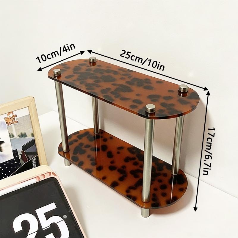 Tortoiseshell Acrylic Two-Tier Shelf, Vintage Perfume Organizer, Bathroom Countertop Tray, Desktop Coffee Cup Holder