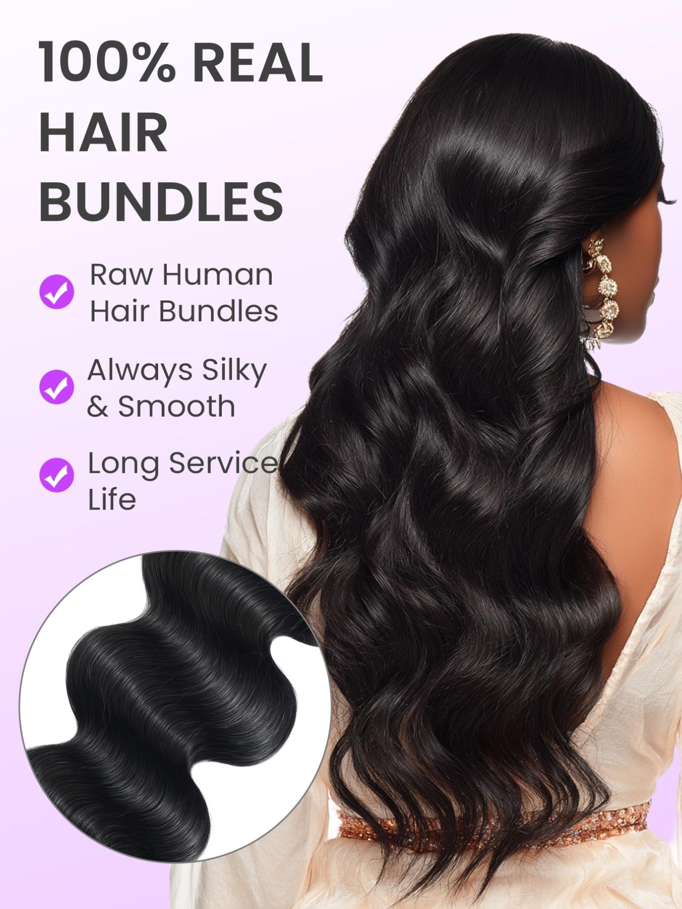 1PC 4D-FL-0SW-BN Natural Black Body Wave Human Hair Bundle, Brazilian Hair Weave