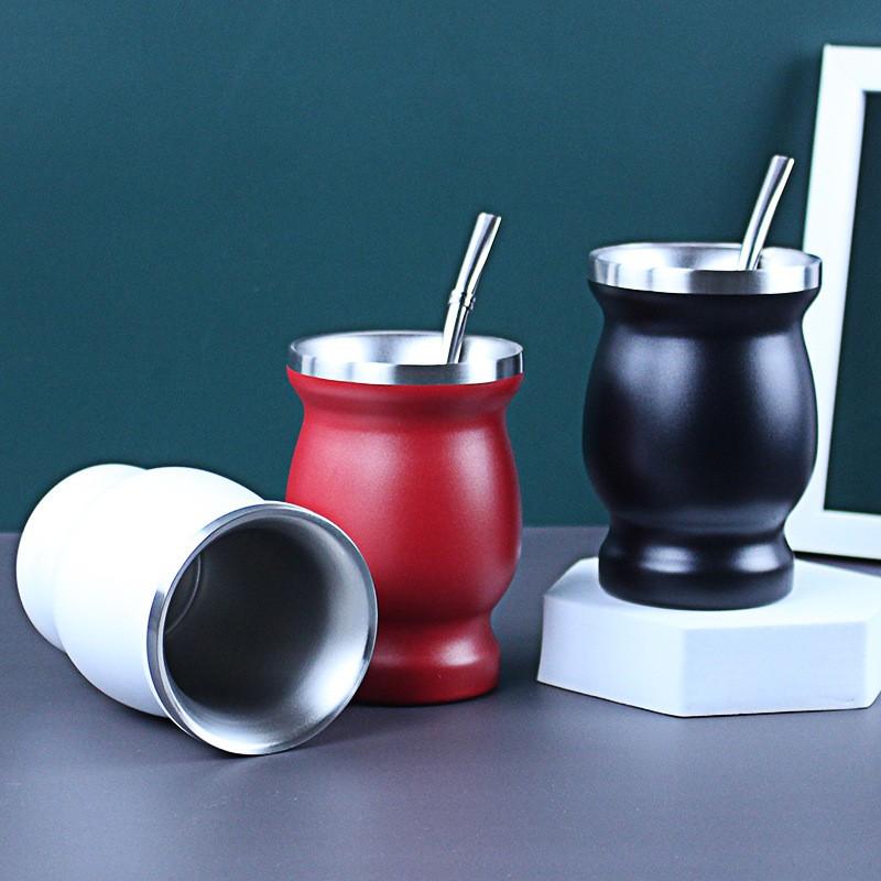 3-Piece Stainless Steel Mate Cup Set, Gourd Shape Retro Style, Dual-Layer Vacuum Insulation, Includes Straw and Brush, Outdoor Travel/daily Tea Drinking