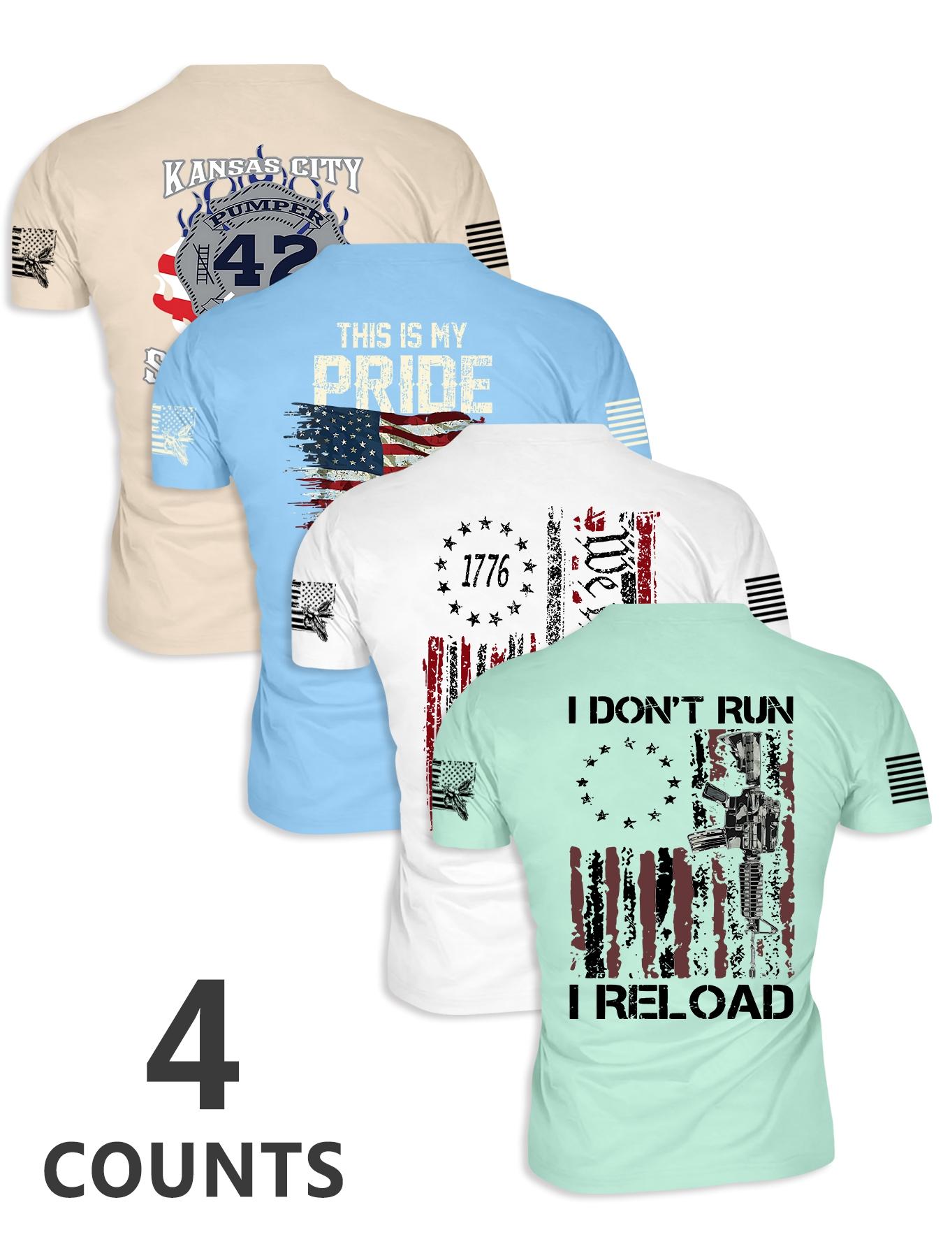 Men's Flag Print Round Neck Tee, Regular Fit Casual Streetwear Short Sleeve Crew Neck T-Shirt for Summer, Men's Top for Daily Wear