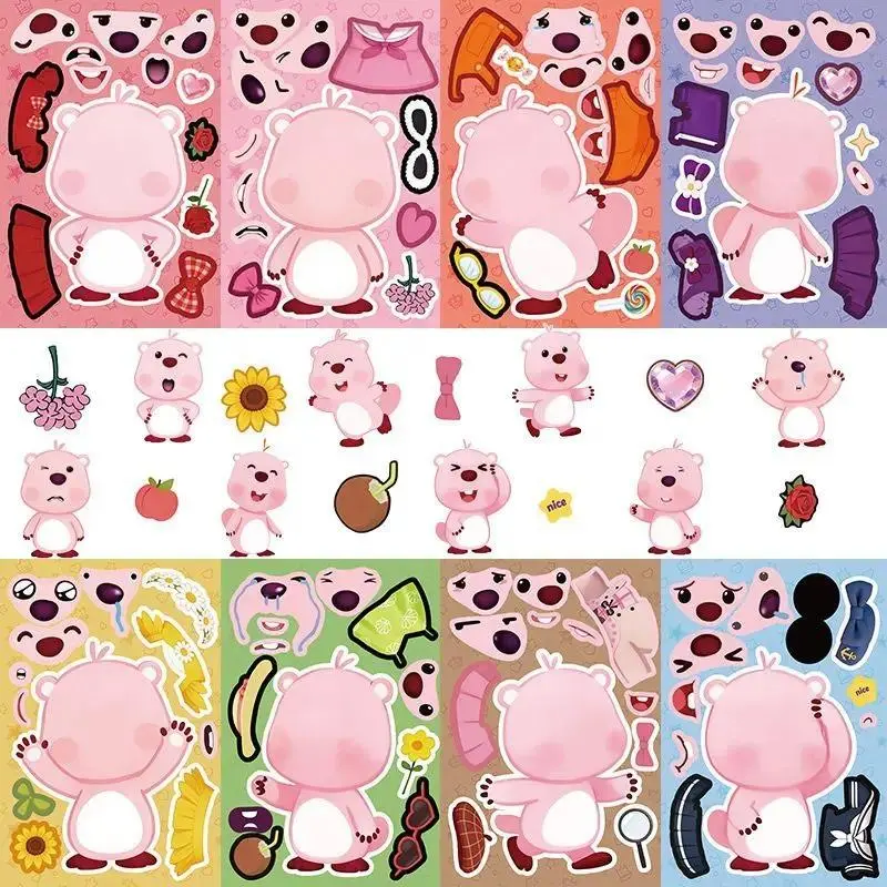 8Sheets Cartoon Kawaii Anime Loopy Stickers Cute Puzzle Make-a-Face Game Sticker DIY Children Assemble Jigsaw Toys Decals