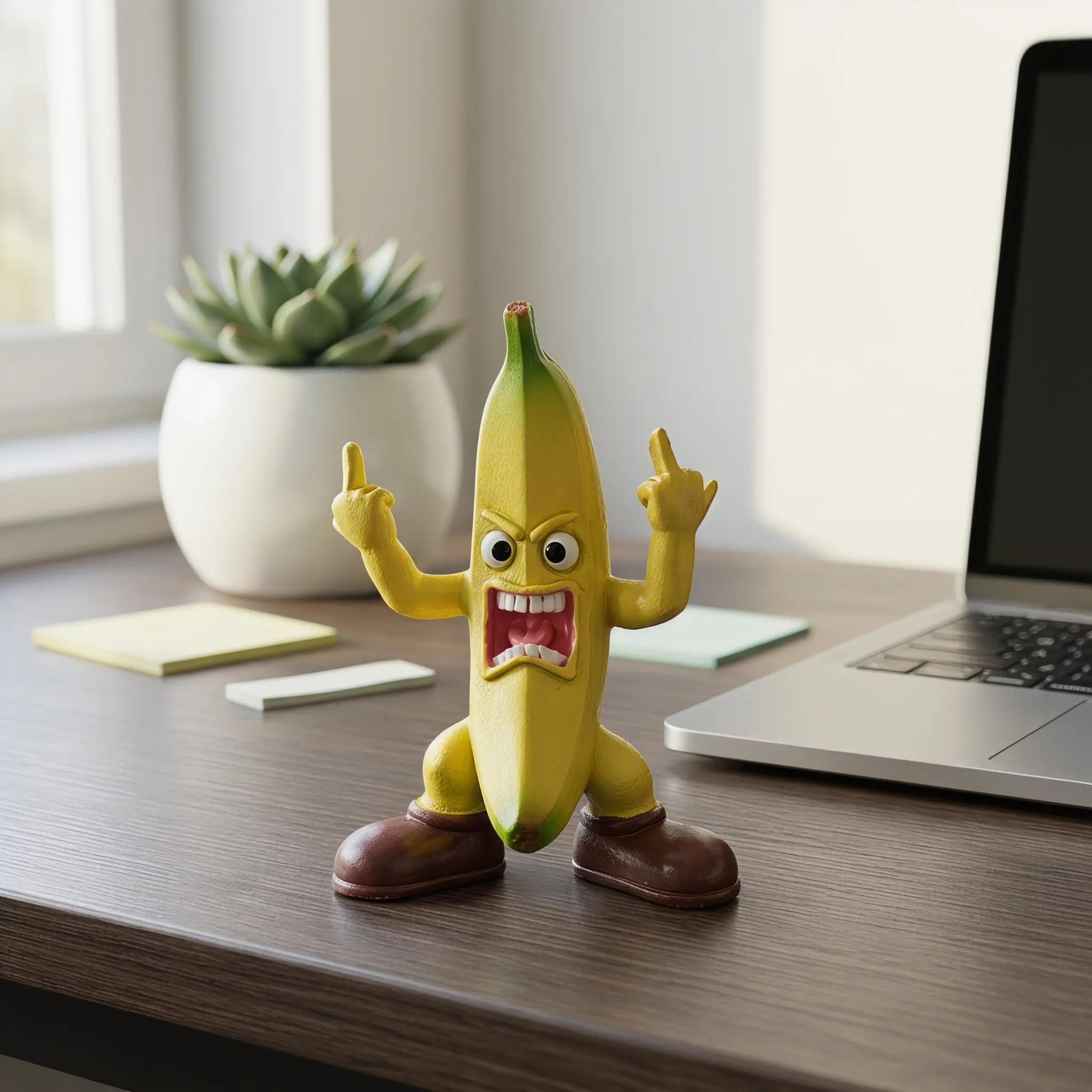 1 Pc Middle Finger Banana Figurine, Unique Office Desk Ornament, Home Decoration, Small Trendy Desktop Sculpture Accessory, Tabletop Decor, Decorative Piece