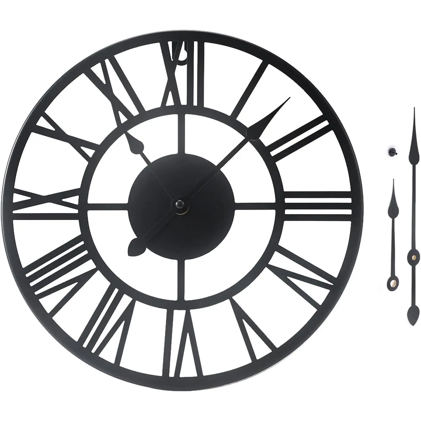 Metal Wall Clock Roman Numerals Battery Operated Decor Clock Silent Non-Ticking Modern Round Wall Clocks for Home, Hotel, Office, Bedroom (Black, 12inch)